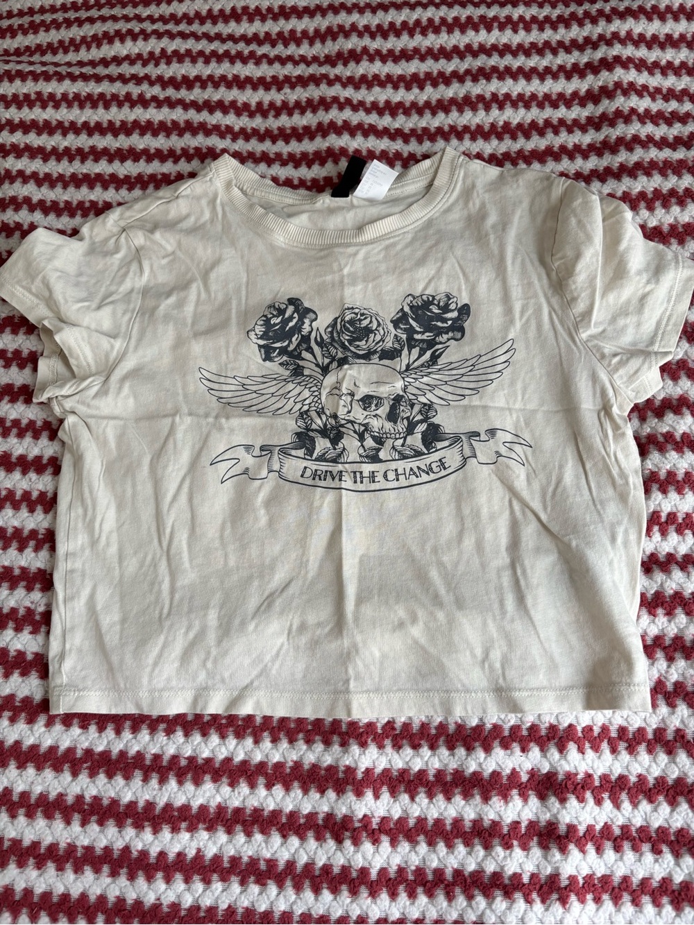 H&M Cream Graphic Crop Top with Black Print